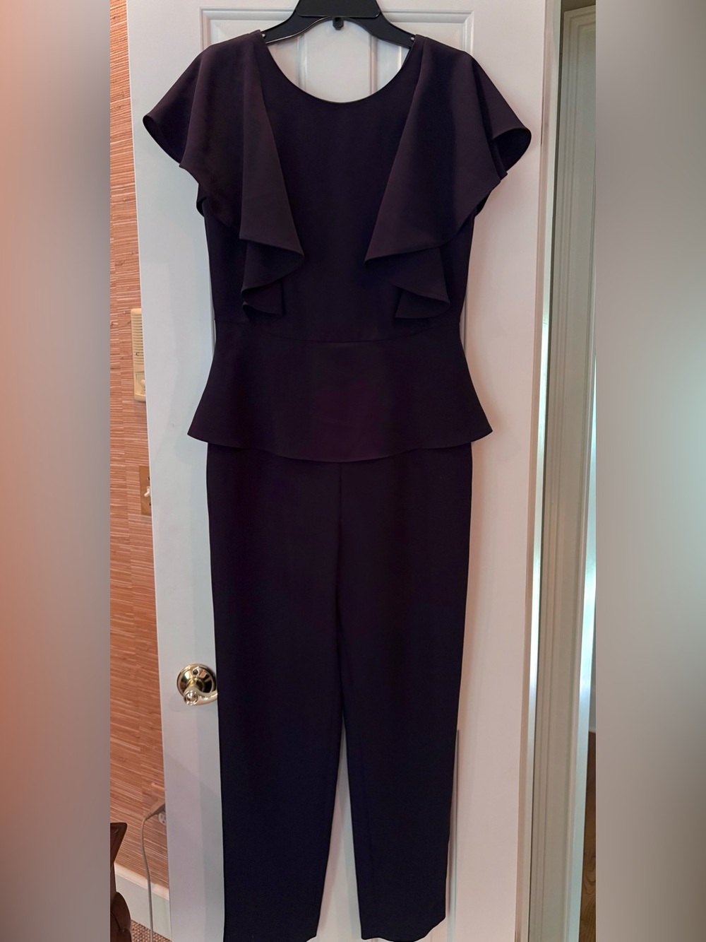 Women's Navy Ruffle Peplum Jumpsuit